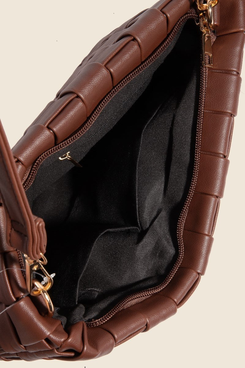Fame Faux Leather Basket Weave Crossbody Bag